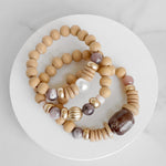 Chunky Beaded Bracelets set Wood Acrylic Metal beads Purple Neutral