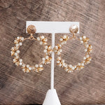 Floral Wreath Glass Bead Statement Earrings – Cream & Gold