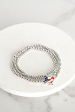 American Flag 4th of July Bracelets CCB ball beads Paperclip chain Gold Silver tone - Last Chance