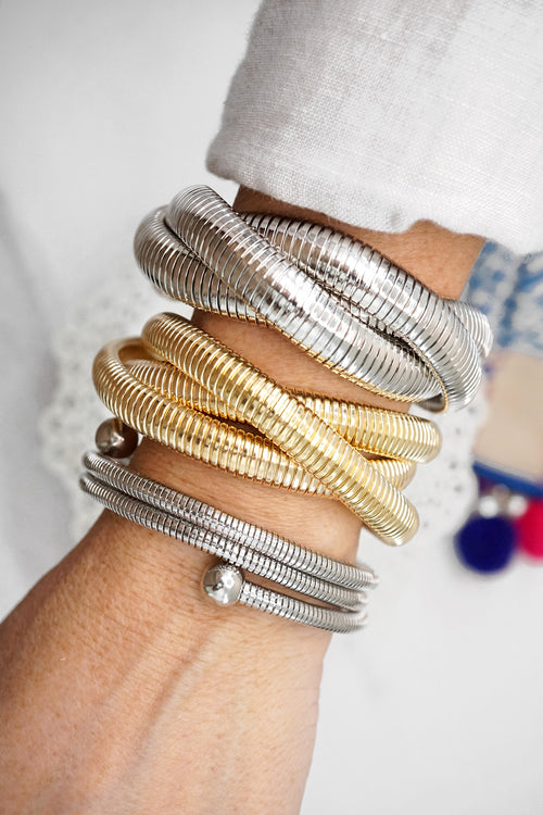 Silver tone multi layer flexy coil bracelet bangle Snake chain