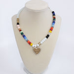 ONE OF A KIND Multi Color ASymmetric Glass Beads necklace Golden Heart