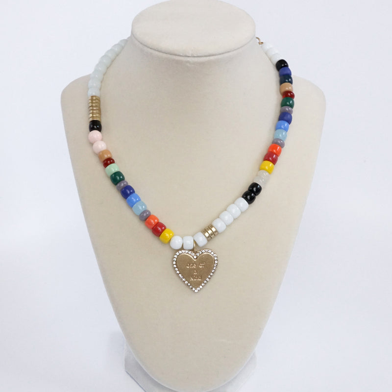 ONE OF A KIND Multi Color ASymmetric Glass Beads necklace Golden Heart