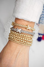 Gold tone flexy stretchy bracelet bangle X Clear Crystals Snake chain