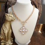 Heavenly Sparkle – Gold Cross Dangle Earrings with Pearls and Crystals