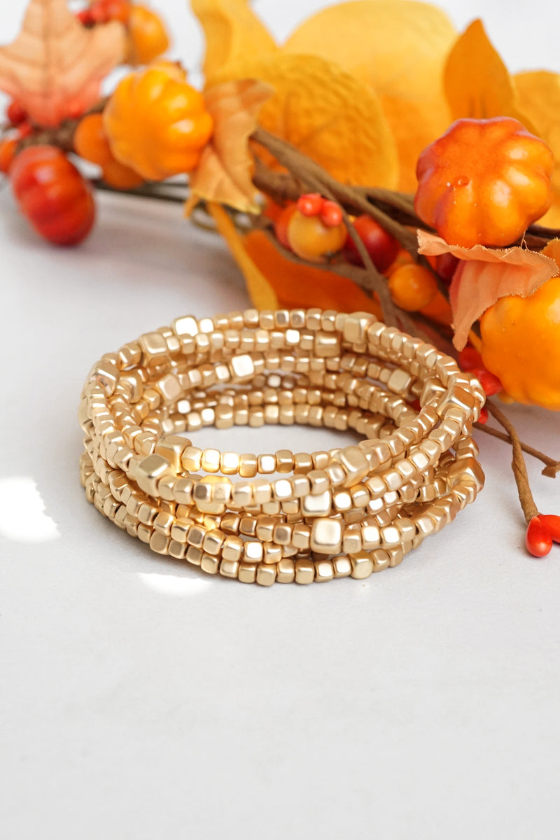 Beaded bracelets set golden stretchy