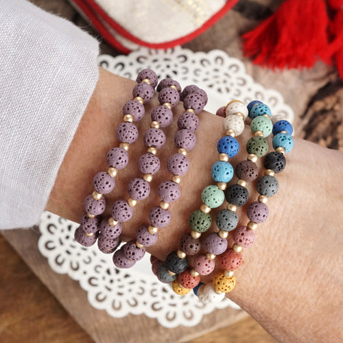 Colorful Lava Matte Beads Bracelet Sets Rust Purple Olive Green Ivory