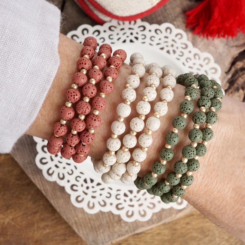 Colorful Lava Matte Beads Bracelet Sets Rust Purple Olive Green Ivory