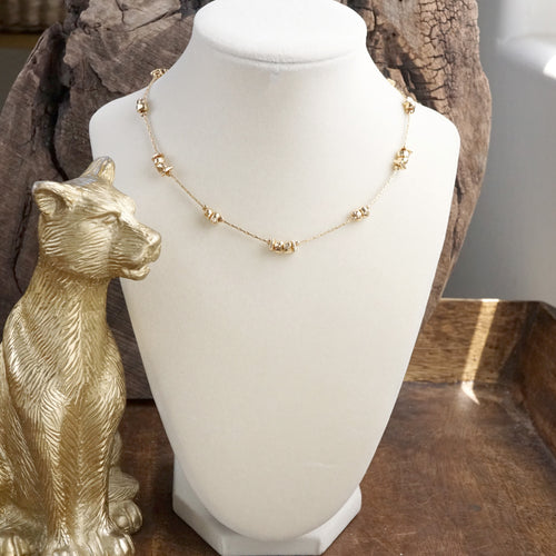 Golden Glimmer – Dainty Station Necklace with Beads
