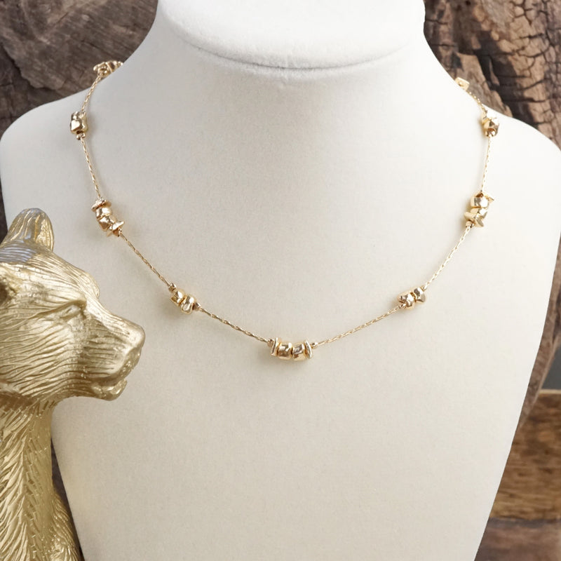 Golden Glimmer – Dainty Station Necklace with Beads