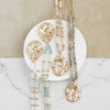 Long Beaded Necklace with Golden Teardrop Pendant - Grey