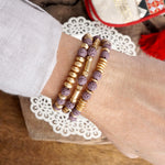 Lava and Golden Matte Beads Bracelet Sets in Colorful Purple Olive Green Ivory