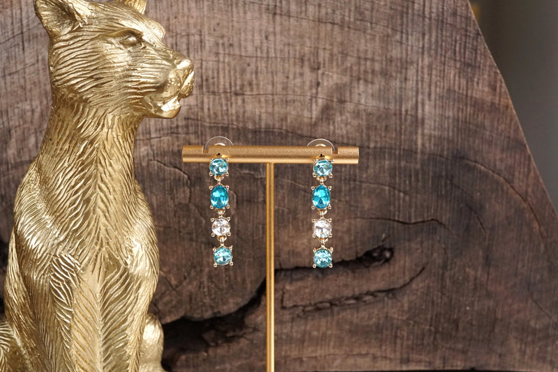 Color Cascade – Linear Drop Earrings with Sparkling Crystals