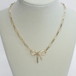 Bow Necklace - Short dainty paperclip chain in gold tone