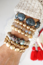 Bracelet Stack of 4 pieces Neutrals and Emerald Green beads