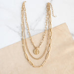 Multi Layer Coin Pendant Chain Necklace Gold or Silver Tone