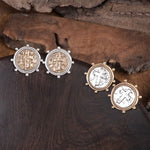 Divine Duo – Two-Tone Cross Coin Stud Earrings