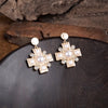 Heavenly Sparkle – Gold Cross Dangle Earrings with Pearls and Crystals