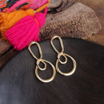 Statement Tangled Looped Long Wire Earrings - Gold Tone