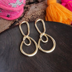 Statement Tangled Looped Long Wire Earrings - Gold Tone