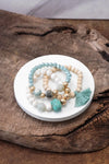 Boho Beads Tassel Bracelets set with Semi Precious stones beads Mint and white