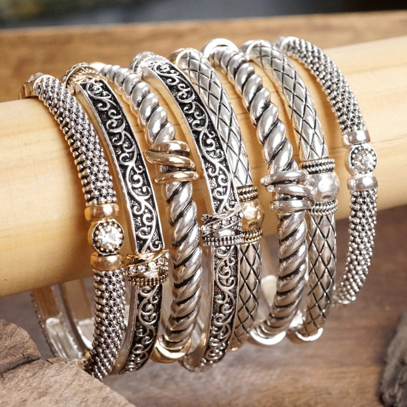 Timeless Layering Textured Bangles Bracelets Silver tone 8 styles