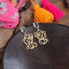 Statement Tangled Looped Wire and Teardrop Crystal Earrings - Gold Tone