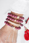 Beaded bracelets set in Wooden Burgundy Red and Gold tube
