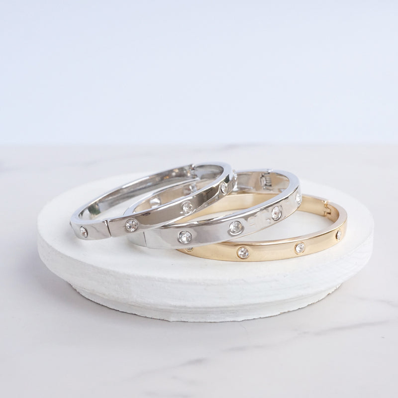 Eternity Hinge Bangle Gold Silver Tone Clear Crystals