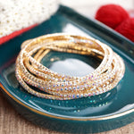 Stretchy Bracelets Stack with Iridescent Rhinestones in Gold Tone