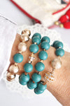Beaded bracelets set in Forest Emerald Green and Gold with clear crystals