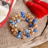 Shiny Nuggets and Glass Beads Statement Bracelet Set Gold Red Blue Green