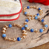 Shiny Nuggets and Glass Beads Statement Bracelet Set Gold Red Blue Green