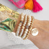 Beaded Bracelets set Gold Coin Sparkly Ivory Off White Glass Metal beads