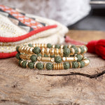 Lava and Golden Matte Beads Bracelet Sets in Colorful Purple Olive Green Ivory