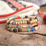 Lava and Golden Matte Beads Bracelet Sets in Colorful Purple Olive Green Ivory