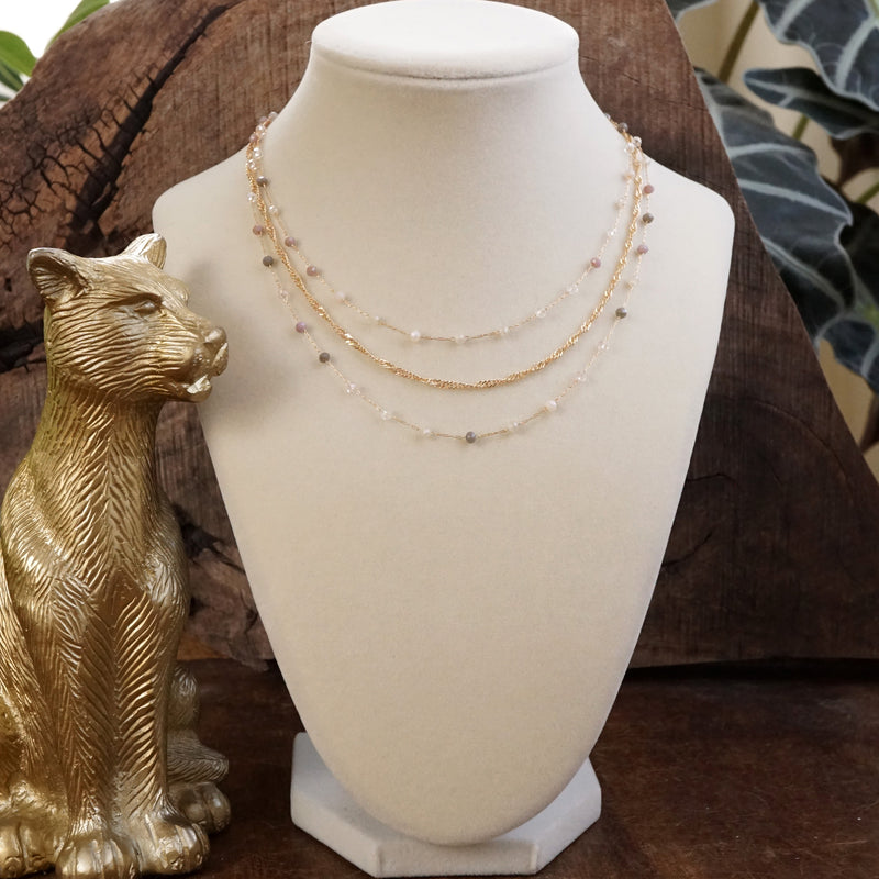 Layered Whispers – Multi-Strand Dainty Beaded and Chain Necklace