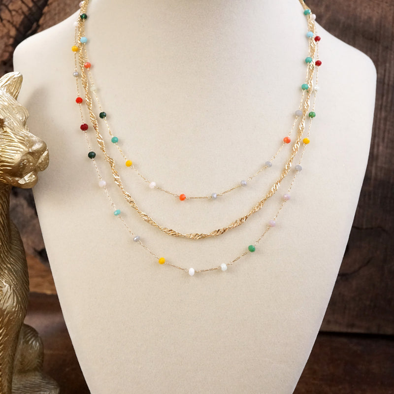 Layered Whispers – Multi-Strand Dainty Beaded and Chain Necklace