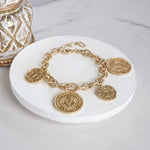 Boho Coins Statement Chain Bracelet – Worn Gold Tone