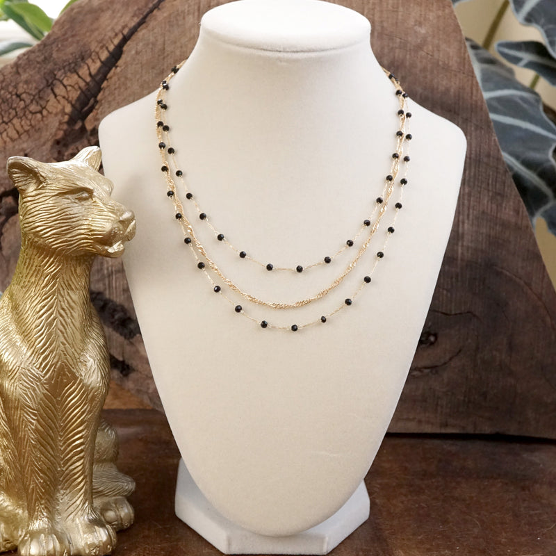 Layered Whispers – Multi-Strand Dainty Beaded and Chain Necklace