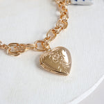 Chinoiserie & Heart Locket Preppy Statement Chain Bracelet – Gold Tone