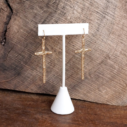 Primitive Cross Earrings Dangle Drop Gold Silver