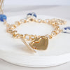 Chinoiserie & Heart Locket Preppy Statement Chain Bracelet – Gold Tone