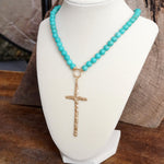 Primitive Cross Necklace Gold Pearl Turquoise Beads