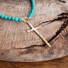 Primitive Cross Necklace Gold Pearl Turquoise Beads