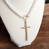 Primitive Cross Necklace Gold Pearl Turquoise Beads