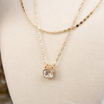 Glimmered Layers – Double Chain Necklace with Emerald-Cut Crystal