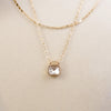 Glimmered Layers – Double Chain Necklace with Emerald-Cut Crystal