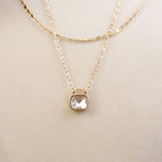 Glimmered Layers – Double Chain Necklace with Emerald-Cut Crystal