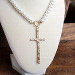 Primitive Cross Necklace Gold Pearl Turquoise Beads