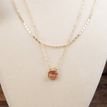 Glimmered Layers – Double Chain Necklace with Emerald-Cut Crystal